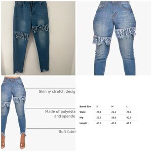 Women's FairBeauty Large Skinny Stretch Jeans Frayed Raw Hem Slim Fit Jeans